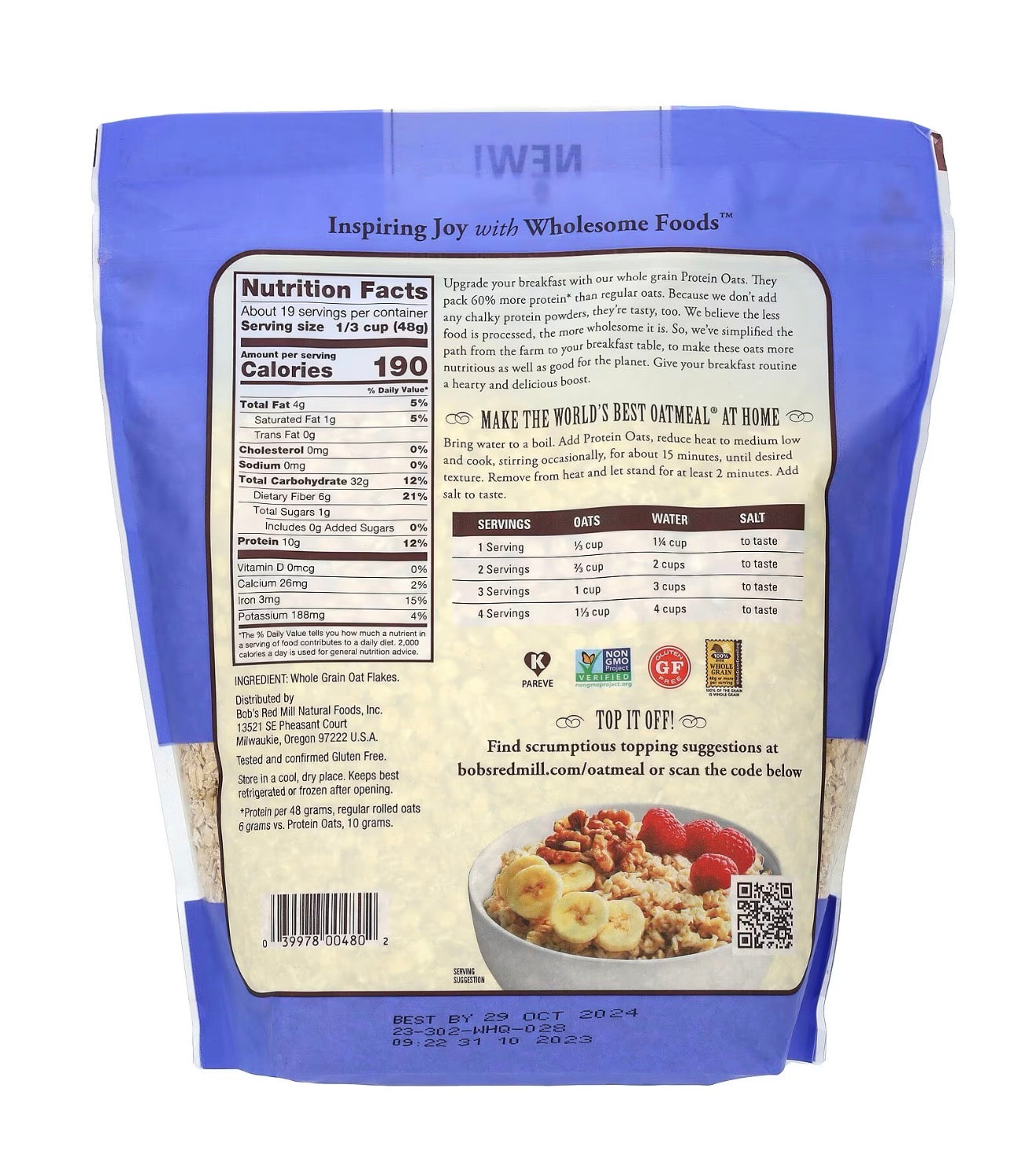 PROTEIN OATS BOBS RED MILL