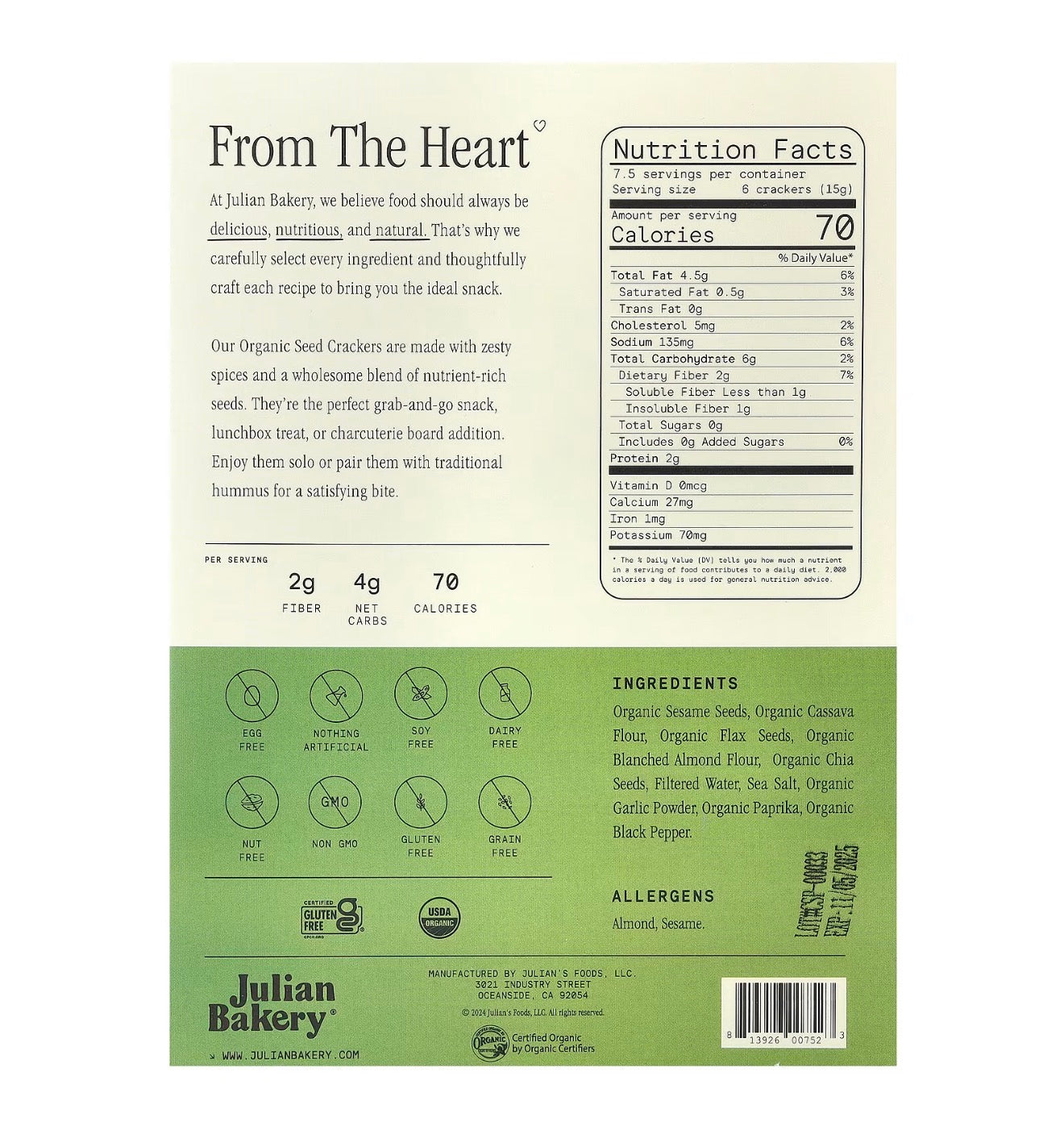 CRACKERS SALT & PEPPER JULIAN BAKERY