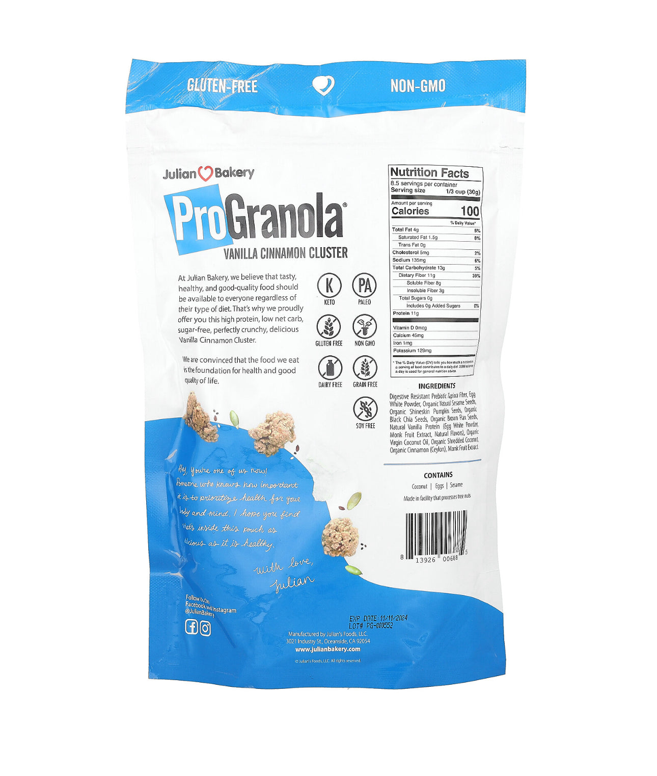PRO GRANOLA VAINILLA 255GMS