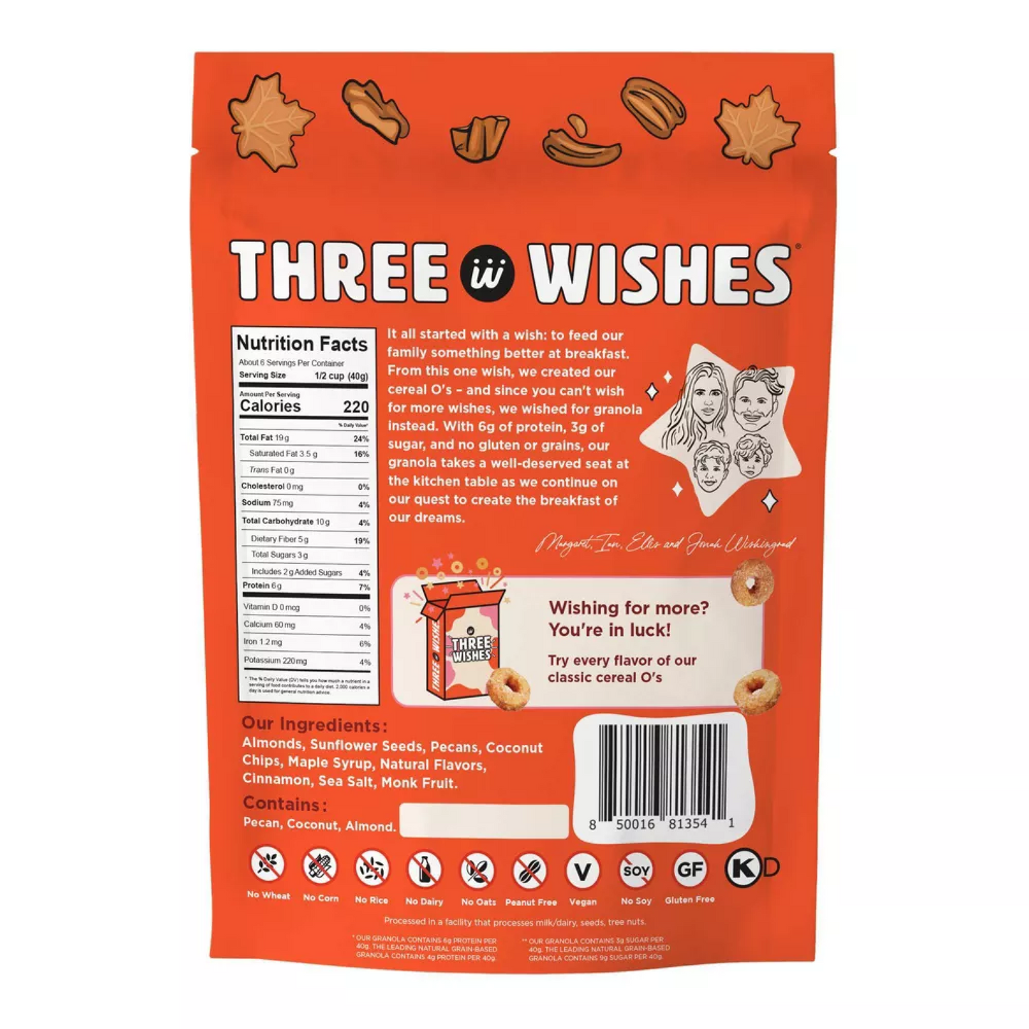 GRANOLA THREE WISHES MAPLE PECAN