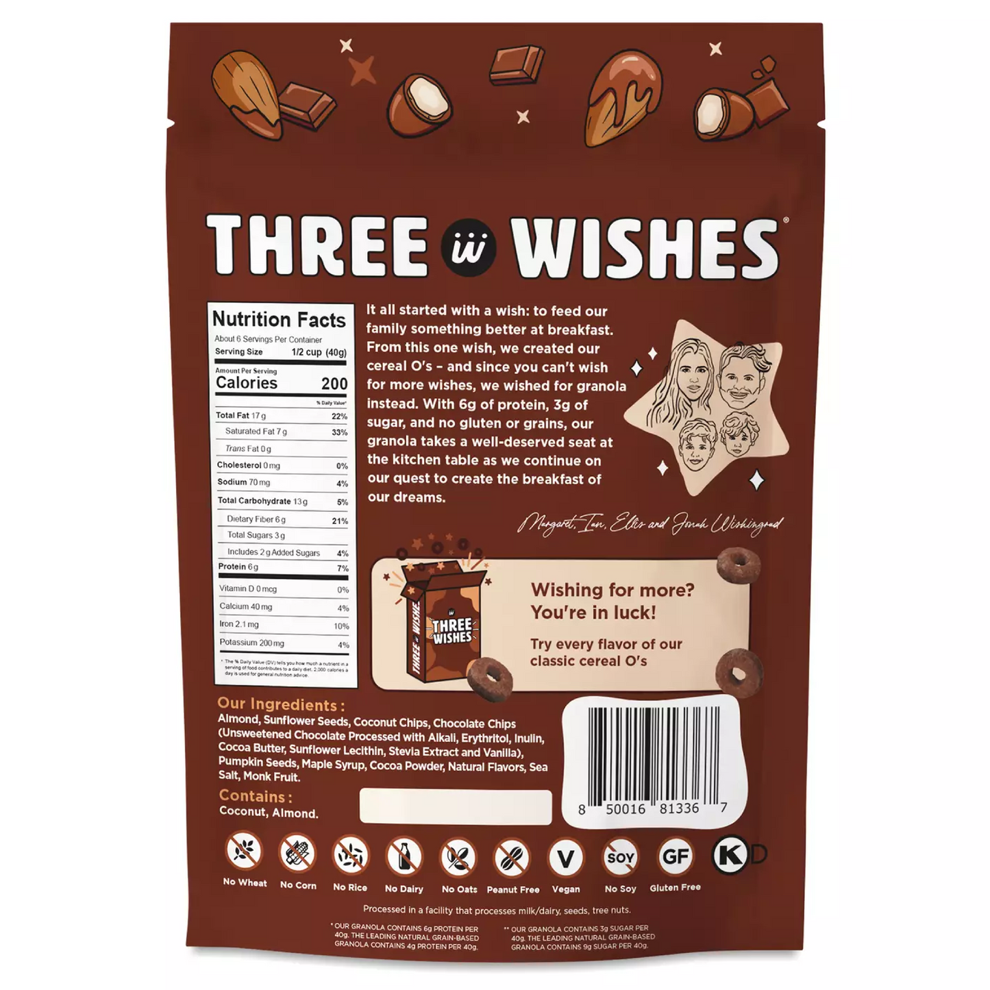 GRANOLA THREE WISHES CHOCOLATE ALMOND