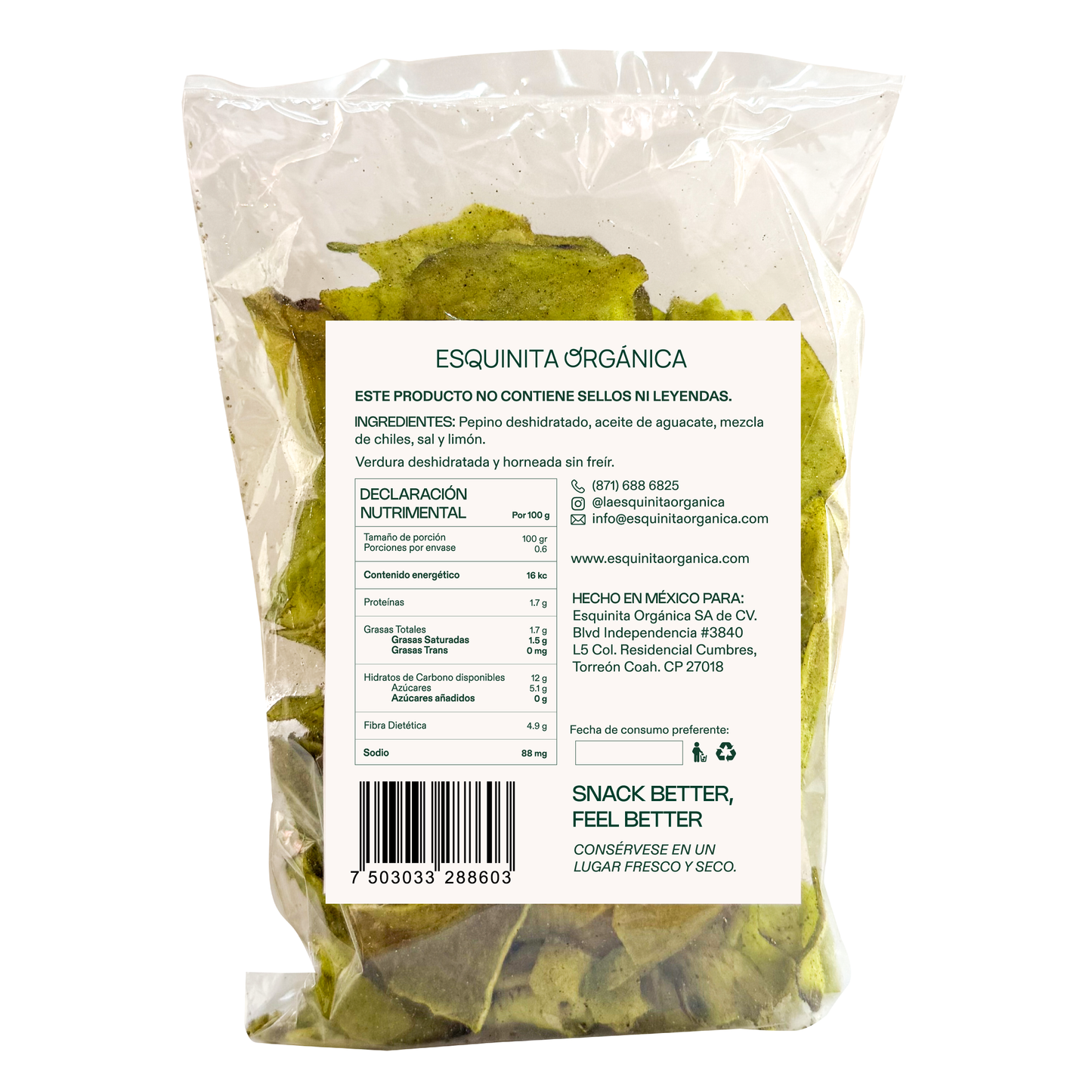 CHIPS DE PEPINO SALSA NEGRA 60 G