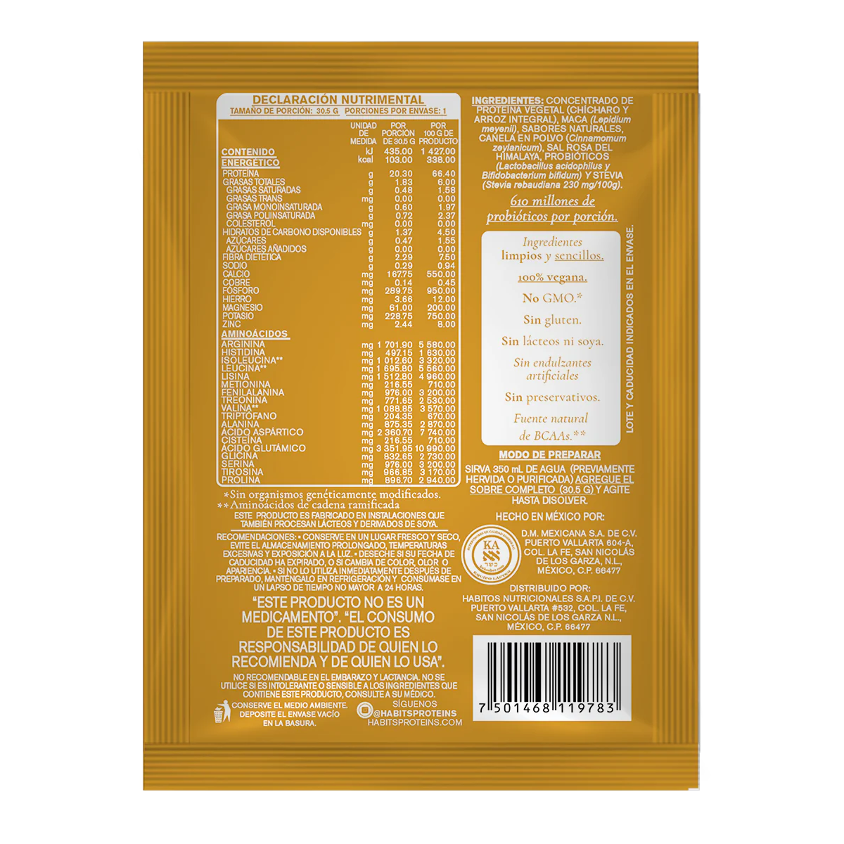 SACHET  INDIVIDUAL VAINILLA HABITS